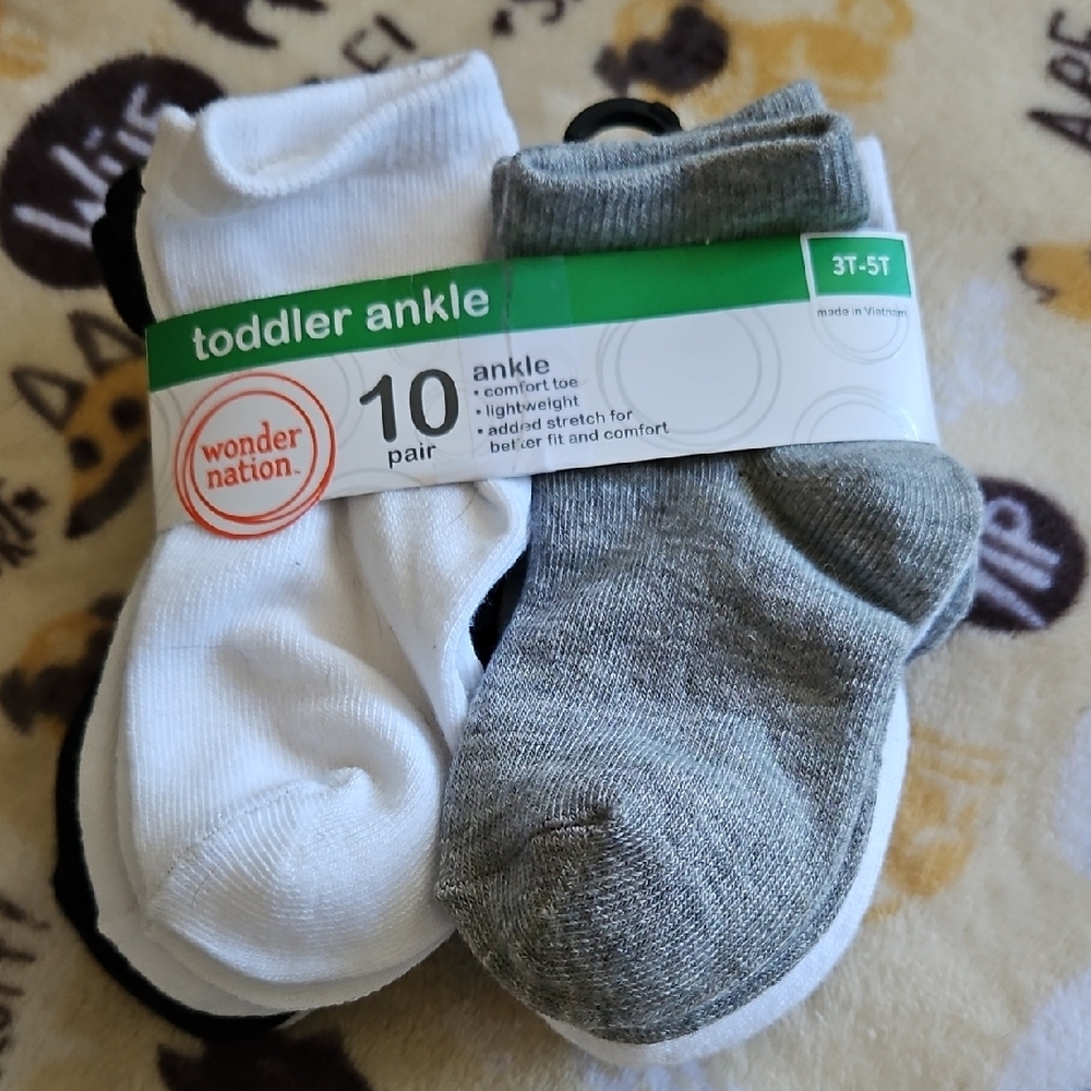 Wonder Nation Toddler Ankle Socks 10-Pack - White, Gray, Black
